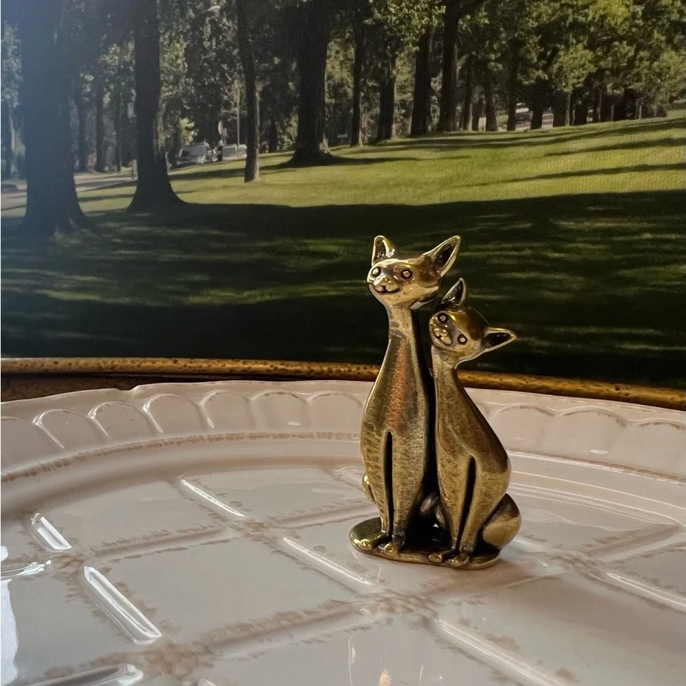 Gold Tone Couple Cats Figurine Mini Cat Decor Cat Lovers Gift
